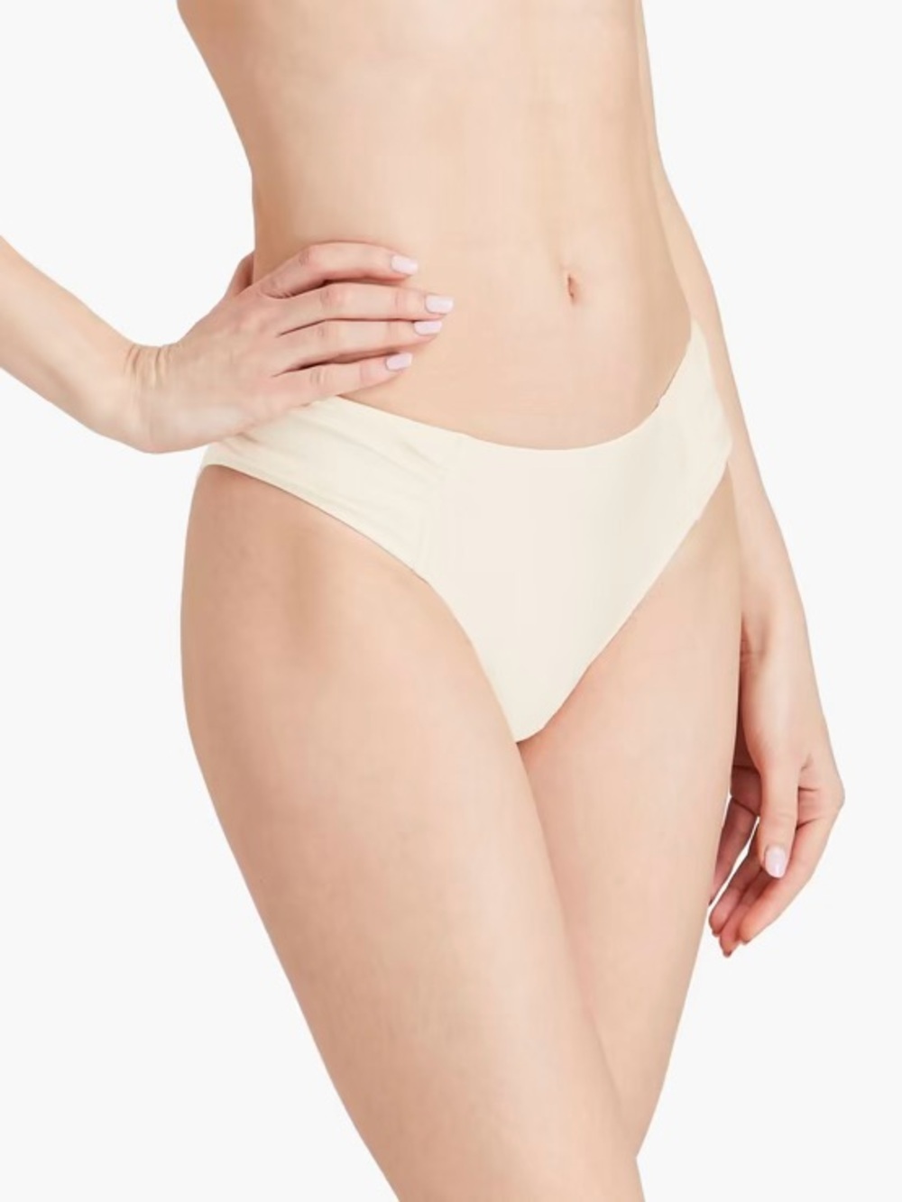 NWT SOLID & STRIPED ‘Maisie’ Ruched Mid-Rise Bikini Briefs in “Brule” Cream XL